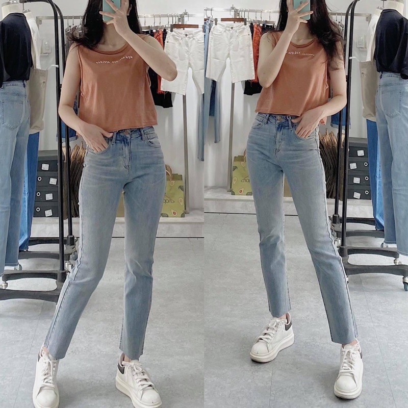 Quần Skinny Trơn Lai Cắt Ống Suông Xuất Xịn