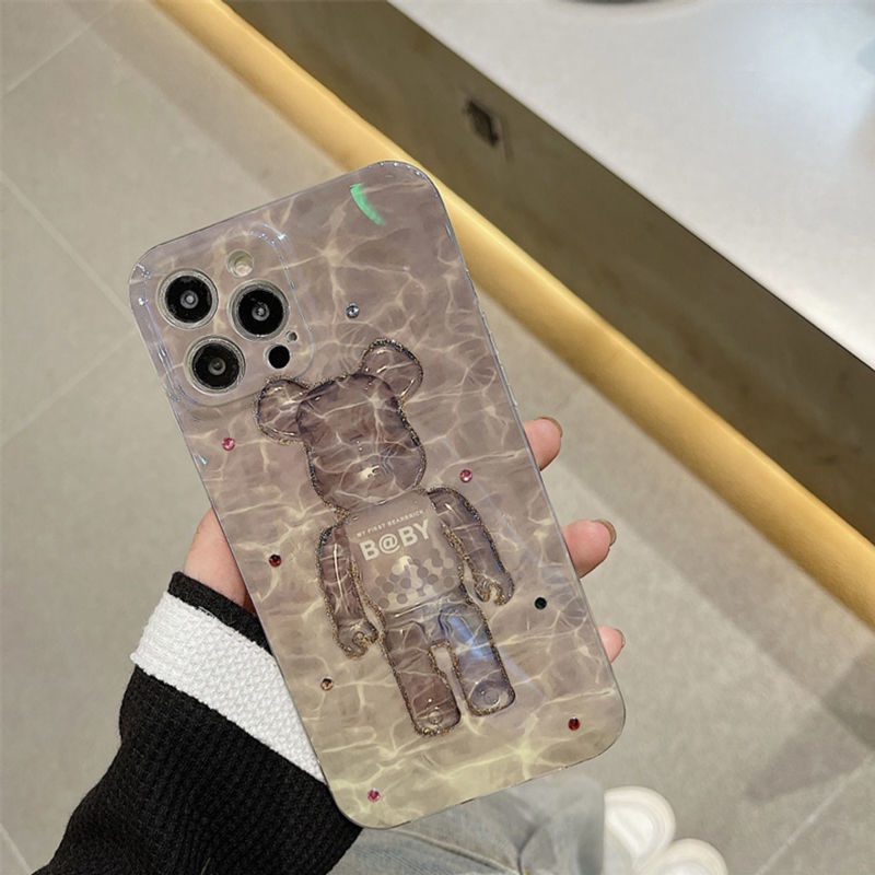 Ốp Điện Thoại Mềm Họa Tiết Gấu Đính Đá Epoxy Cho iPhone 12 13 11 Pro Max X Xs Max Xr