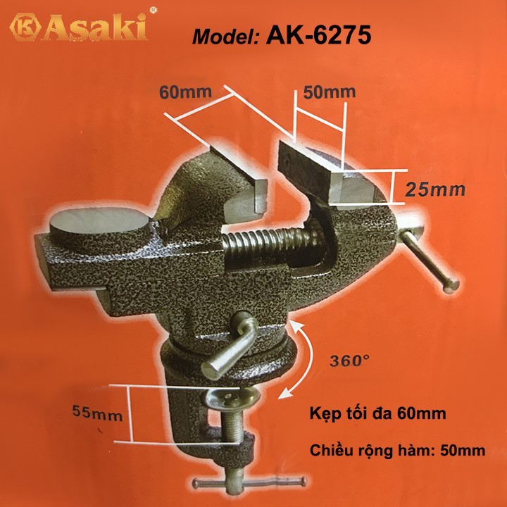 Ê tô kẹp bàn 50mm có mâm xoay Asaki AK-6275