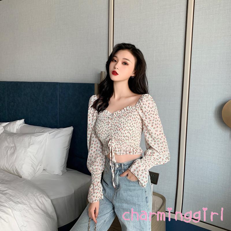 QAQ-Women´s Shirt, Long Sleeve Square Neck Blouse Floral Top for Vacation Travelling Party Photography | BigBuy360 - bigbuy360.vn