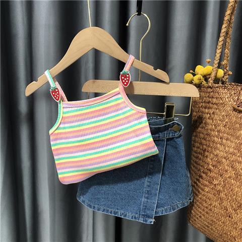 Bộ áo sát nách kẻ sọc + quần short thiết kế mới thời trang mùa hè theo phong cách Hàn Quốc cho bé gái