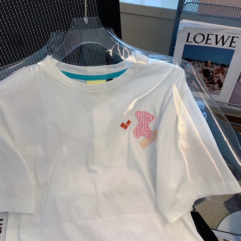 Áo Thun Ngắn Tay Thêu Họa Tiết Sáng Tạo Phong Cách Hàn Quốc Mới Cho Nữ