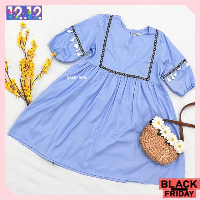 [HÀNG CAO CẤP] Đầm Nữ Babydoll xanh thổ cẩm (kèm hình thật) | BigBuy360 - bigbuy360.vn