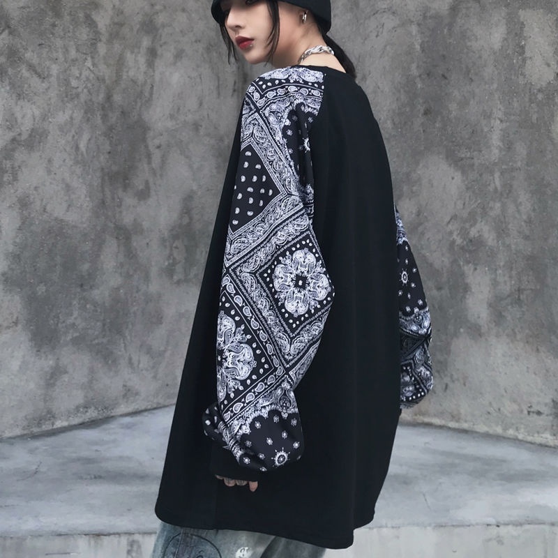 Áo thun IELGY tay dài dáng rộng in họa tiết hoa phong cách retro thời trang cho nữ