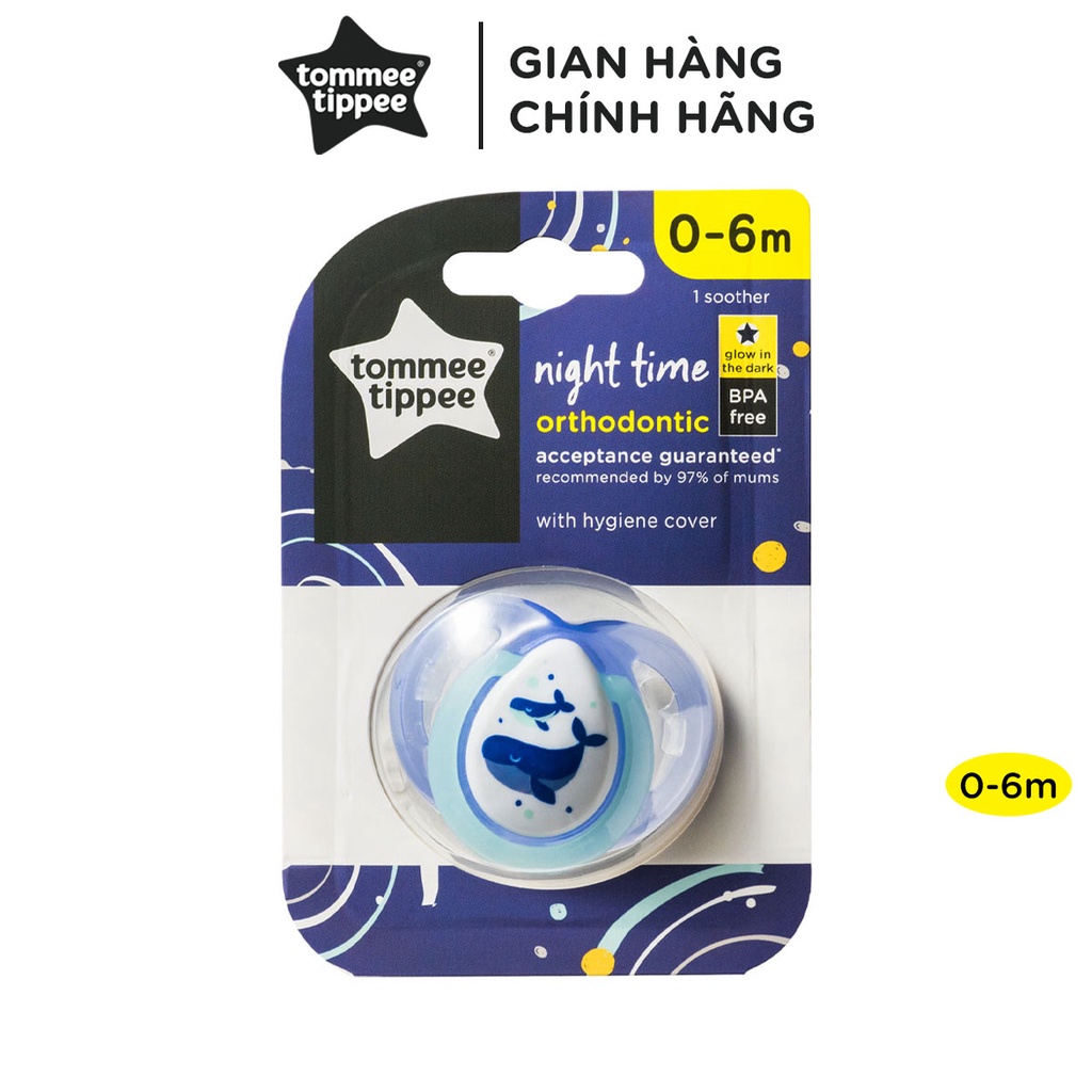 Ty ngậm dạ quang cho bé Tommee Tippee 0-6 tháng (vỉ 1 cái) - Night Time - Cá Voi