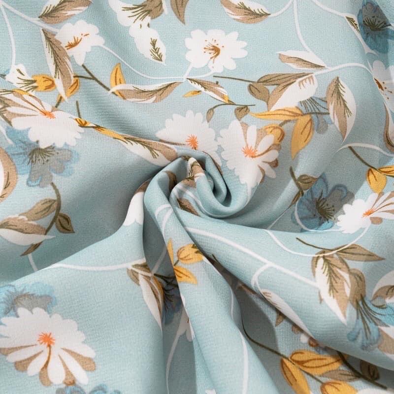 Váy trễ vai maxi 2 lớp ,đầm hoa, đi biển sang chảnh màu xanh ngọc Linstore thiết kế V17