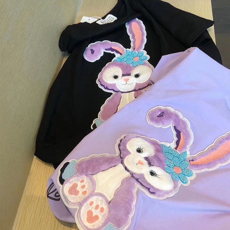 Áo Thun Ngắn Tay Dáng Rộng Thêu Họa Tiết Thỏ/Ngôi Sao Dễ Thương Thời Trang Mùa Hè Cho Bé Gái