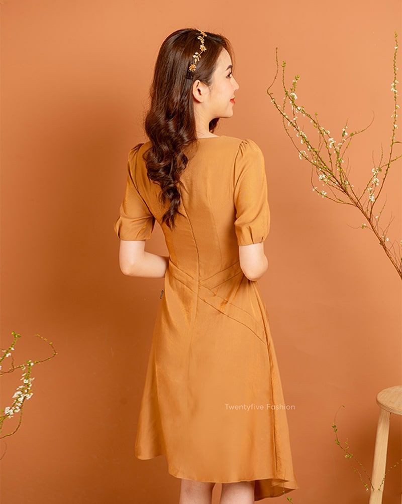 Đầm nữ dự tiệc đắp tà dáng ôm cổ tròn tay bồng Twentyfive N2100
