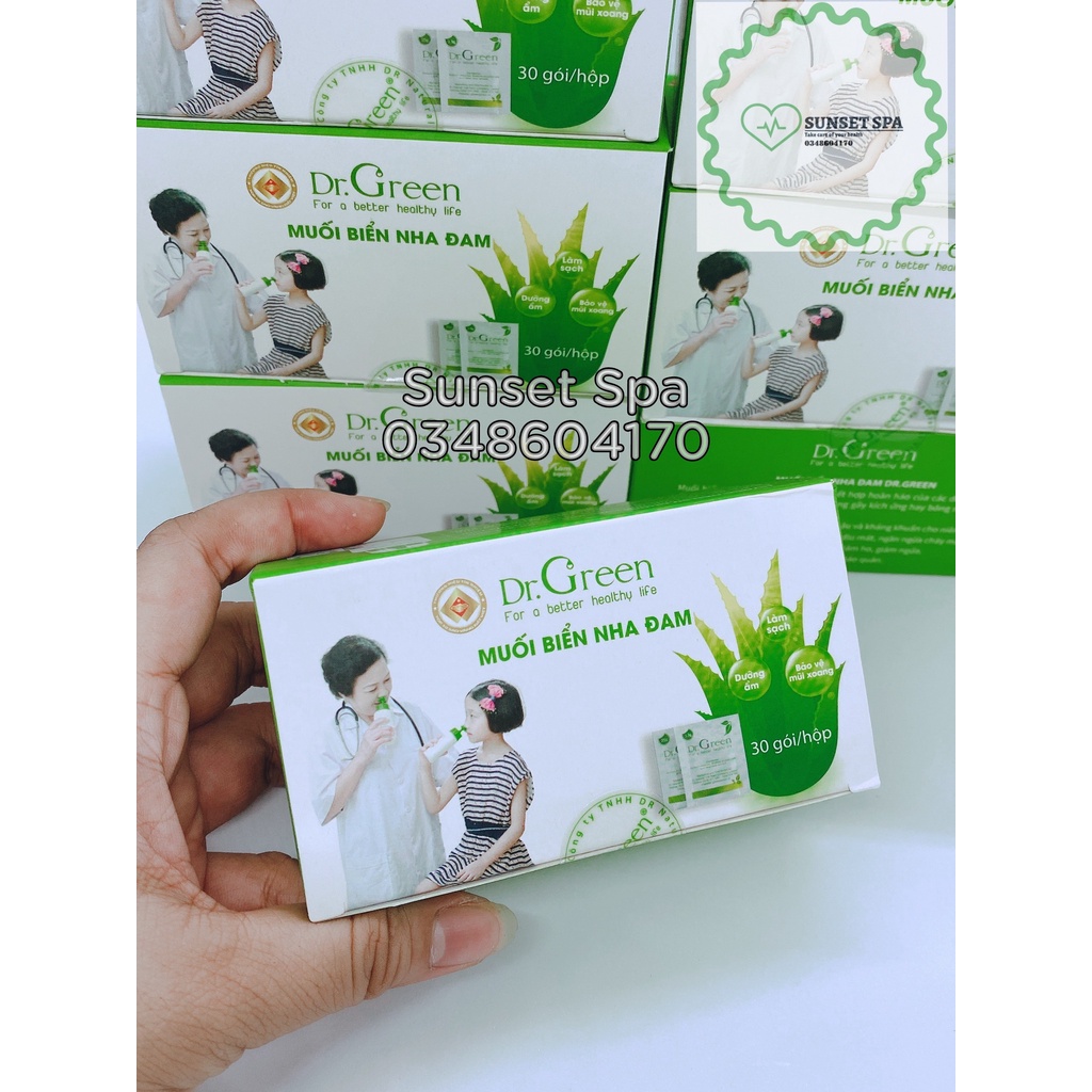 Muối Biển Nha Đam Dr.Green  Rửa mũi cho bé và người lớn - Hiệu quả với viêm mũi dị ứng, viêm mũi xoang