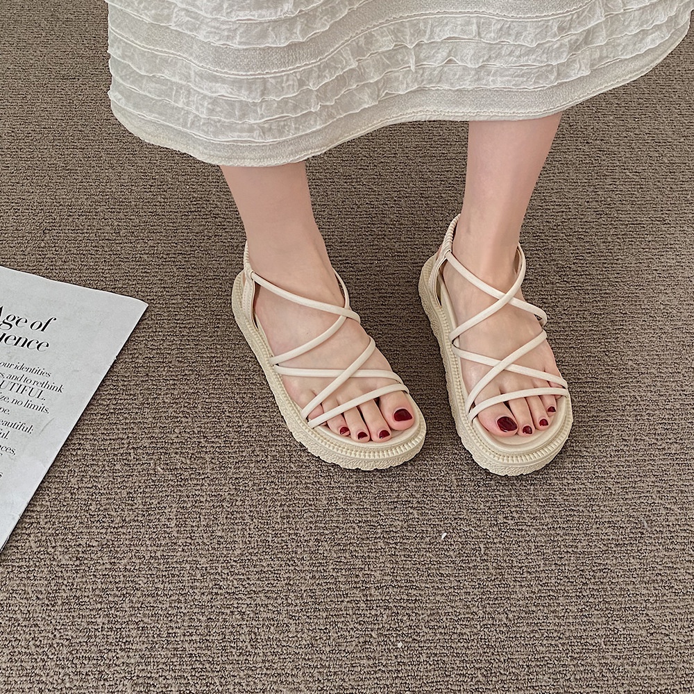 (HÀNG SẴN SHIP) Giày (dép) sandal dây đi biển, giày xăng-đan đế bằng 3 phân xinh xắn style Hàn Quốc
