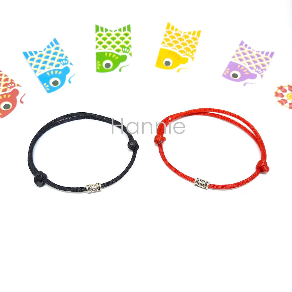 (Đỏ/Đen) Vòng tay chỉ đỏ đen khúc bạc khóa trượt may mắn đeo tay nam nữ đơn giản - Lucky Bracelet handmade