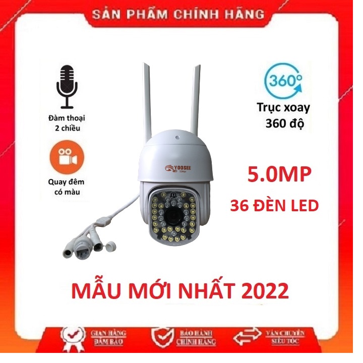 Camera yoosee ngoài trời Ptz 36 đèn 5.0Mpx xoay 360 độ, đàm thoại 2 chiều, có màu ban đêm. Mẫu mới nhất năm 2022