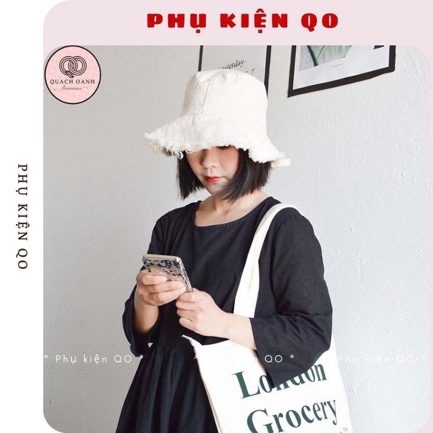 Mũ bucket tai bèo viền tua rua trơn unisex cá tính BUK14