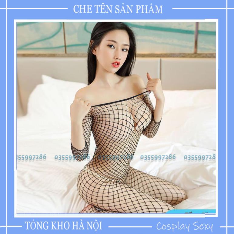 Bộ đồ ngủ body lưới dài tay liền thân nóng bỏng sexy, gồm bộ 1 mảnh Bodystocing lưới (kín bàn) BSTLDT TKVN
