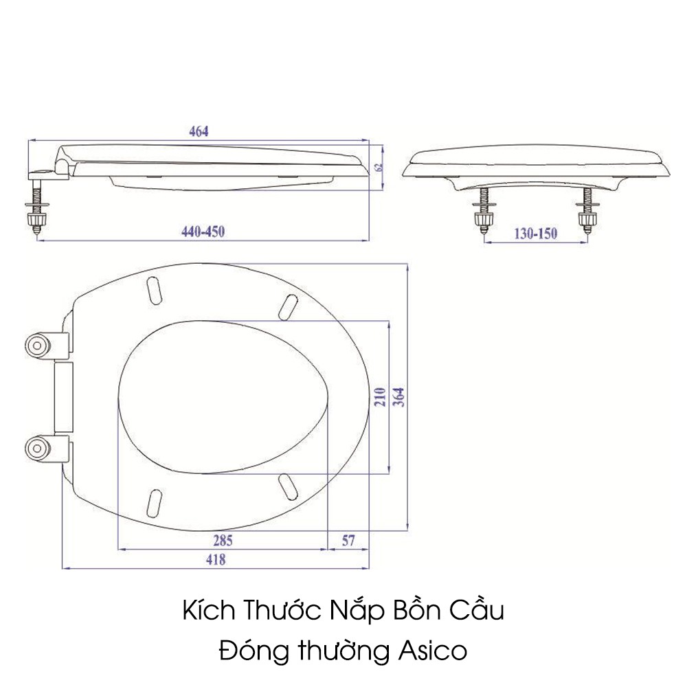 Nắp bồn cầu nhựa Asico- 02 KOSKO (Tặng bộ chân đế) phù hợp mọi loại bồn cầu (Thông Số Kích Thước Trong Ảnh)