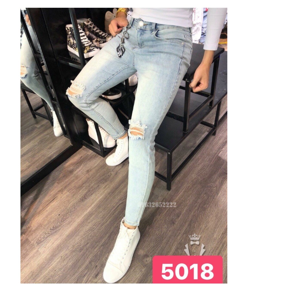 quần jean nam XANH NHẠT BẠC rách gối 5018/p