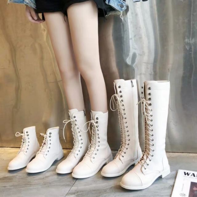 Giày boots cổ vừa trắng, giày cổ cao, giày nữ, style
