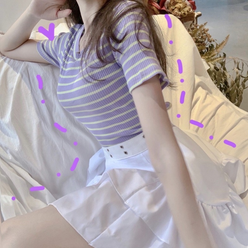 Set váy oze áo kẻ TTS467