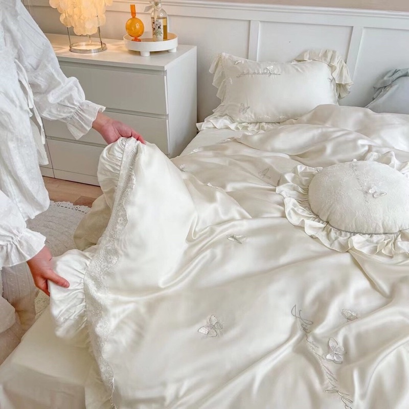 Chăn ga Tencel Hữu cơ 100% sét 5 món kèm gối decor tròn xinh xắn