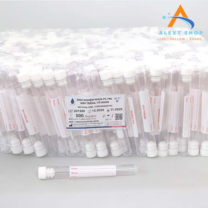 Ống nghiệm nhựa 5ml Nắp 2 tầng có nhãn túi 100 cái HTM