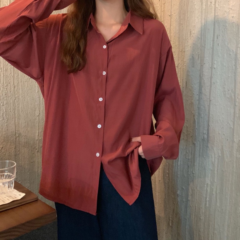 Áo Sơ Mi Tay Dài Màu Trơn Đơn Giản Thời Trang Cho Nữ