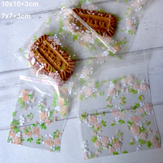 (Set 100) Túi đựng bánh dán mép hình hoa lá