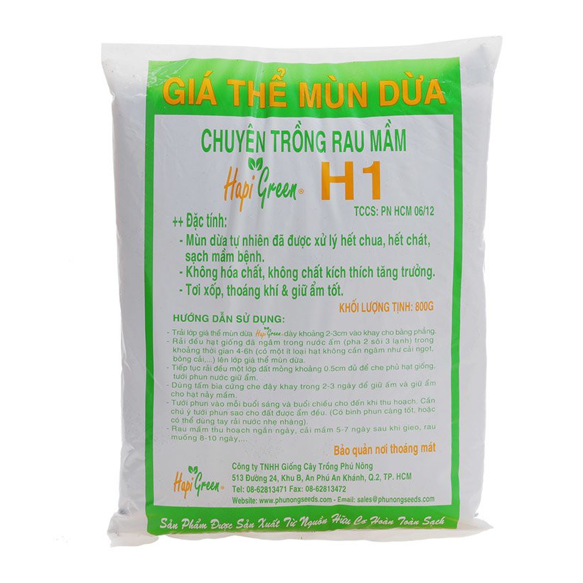 Giá thể mùn dừa chuyên trồng rau mầm Hapi Green Phú Nông H1 800g