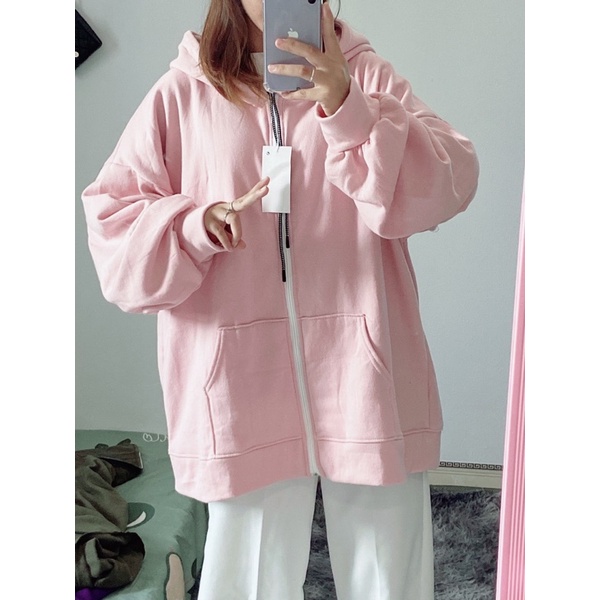 Áo hodie zip hồng phấn nỉ bông[iamtrang_shop03]