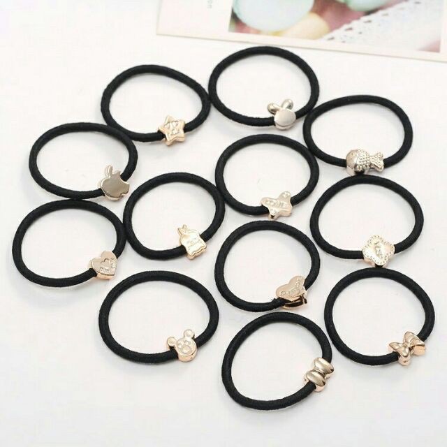 Chun buộc tóc dây đen hoạ tiết tinh tế | BigBuy360 - bigbuy360.vn