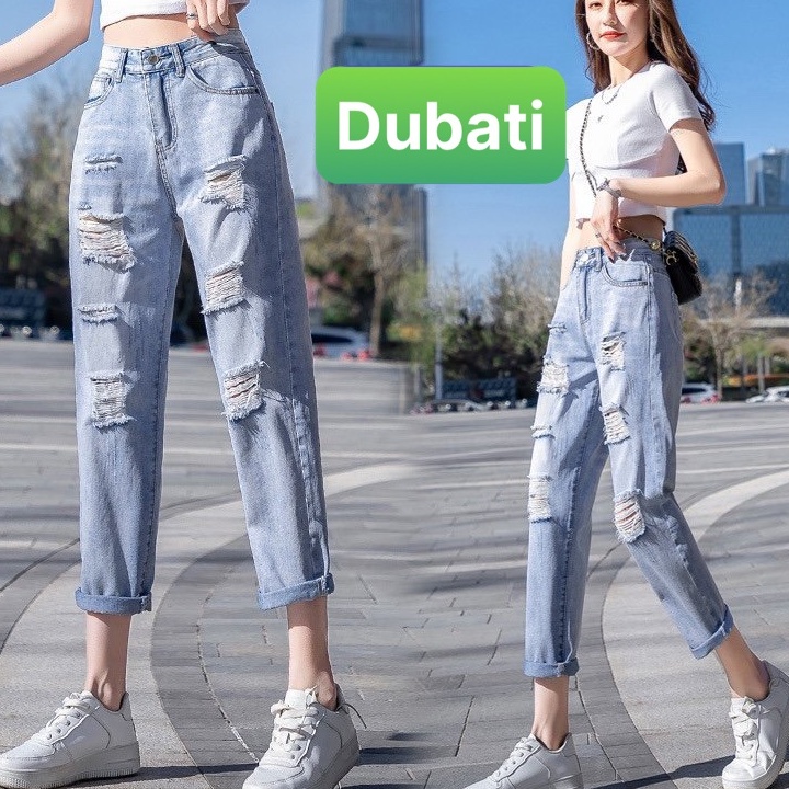 QUẦN JEAN NỮ CHẤT BÒ XANH  LƯNG CAO NÂNG MÔNG RÁCH KIỂU SIÊU HOT HÀN QUỐC NEW TREND- DB 3081- DUBATI FASHION