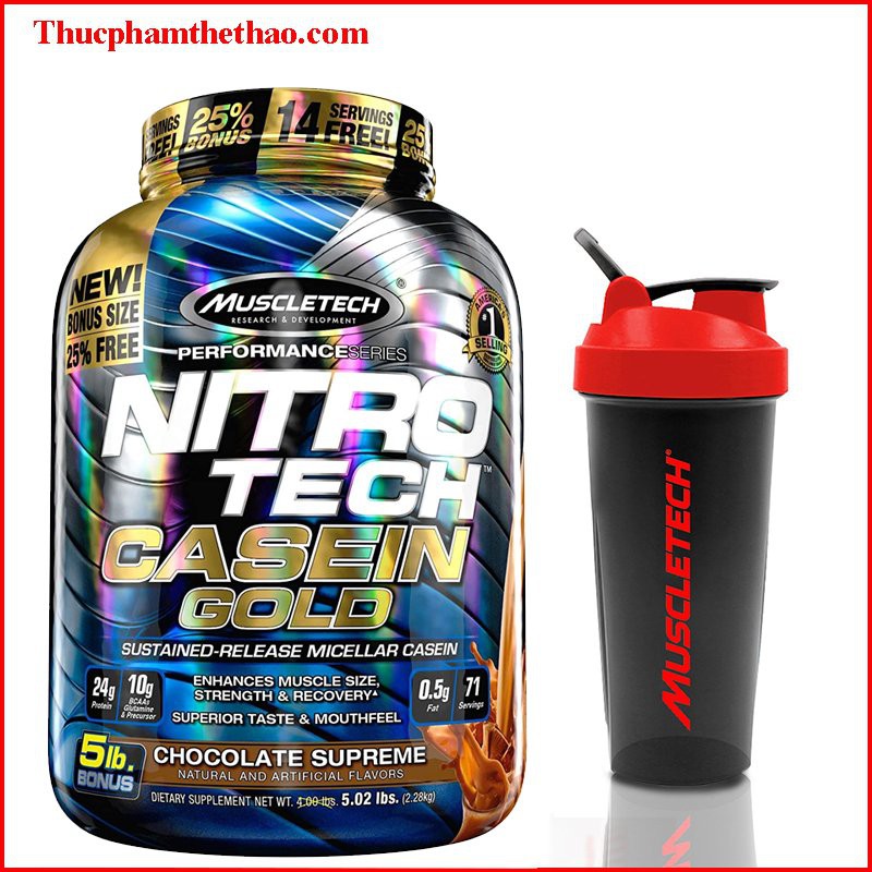 Tăng cơ - Protein ban đêm - NITRO TECH CASEIN GOLD - HỘP 5.02 LBS - Kèm quà tặng - Hàng chính hãng Muscletech USA