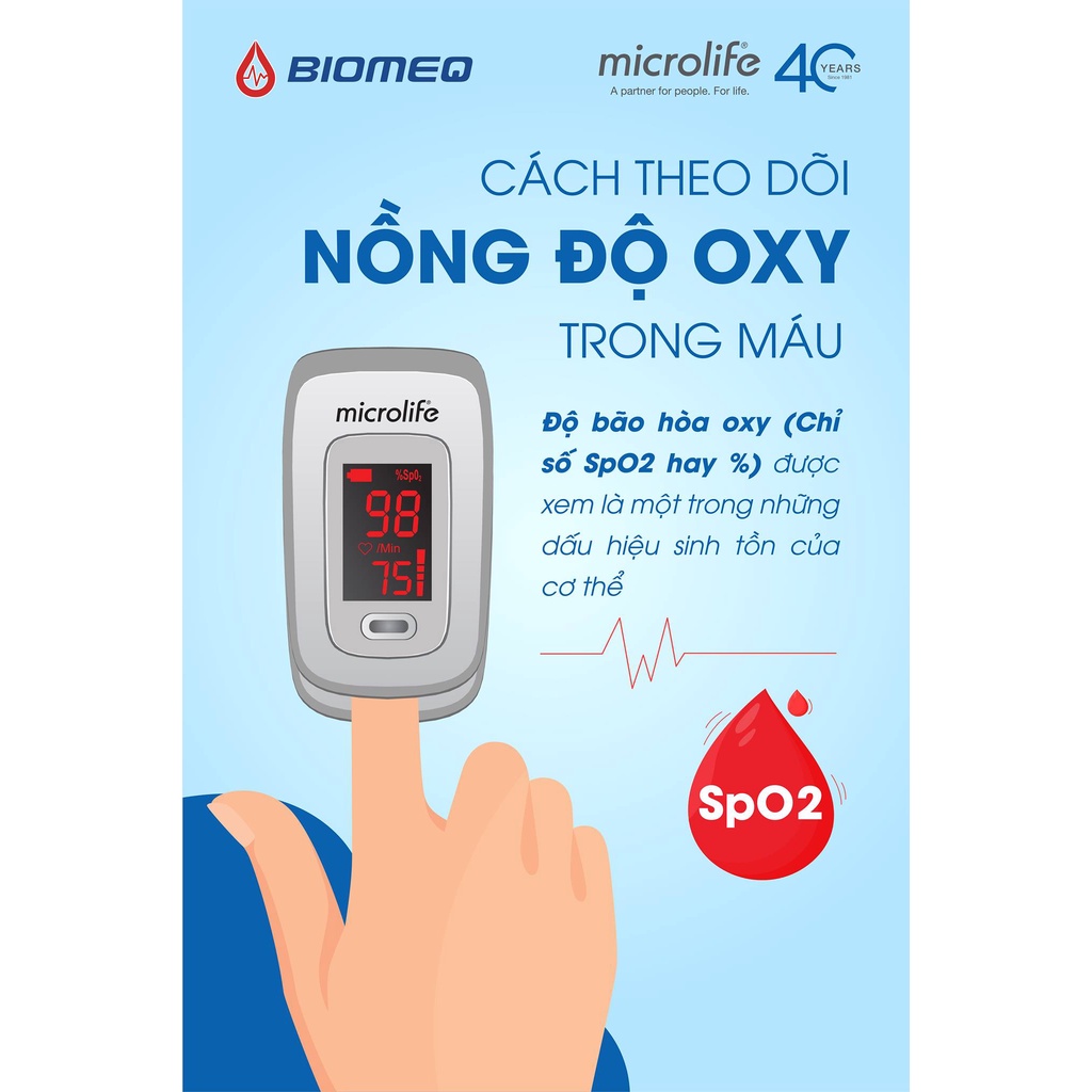 ✅ [CHÍNH HÃNG 100%] Máy Đo Nồng Độ Oxy (SPO2) Và Nhịp Tim- Microlife OXY200, Thụy Sĩ -VT0389