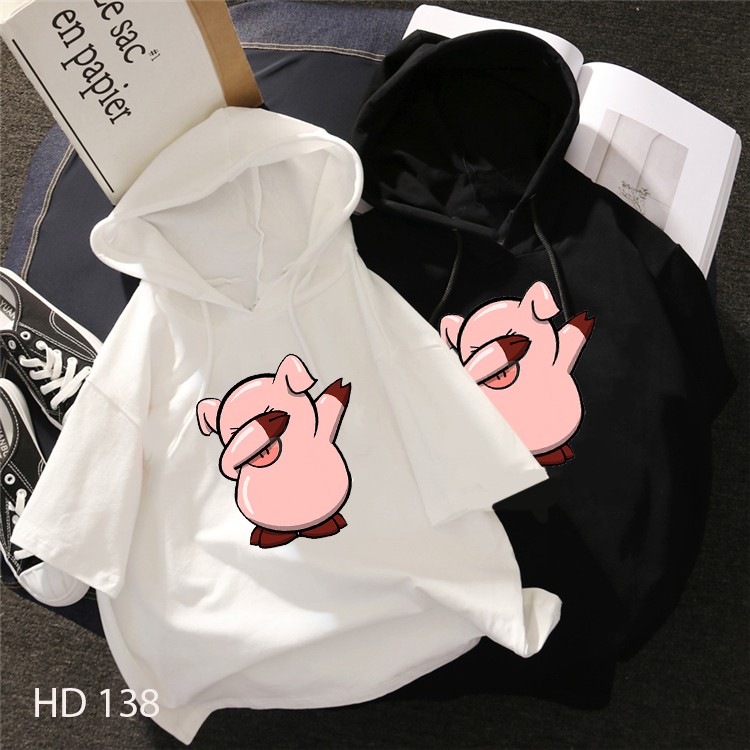 Áo Hoodie tay lỡ 💖𝑭𝑹𝑬𝑬𝑺𝑯𝑰𝑷 💖 Áo in hình heo hồng - HD 138