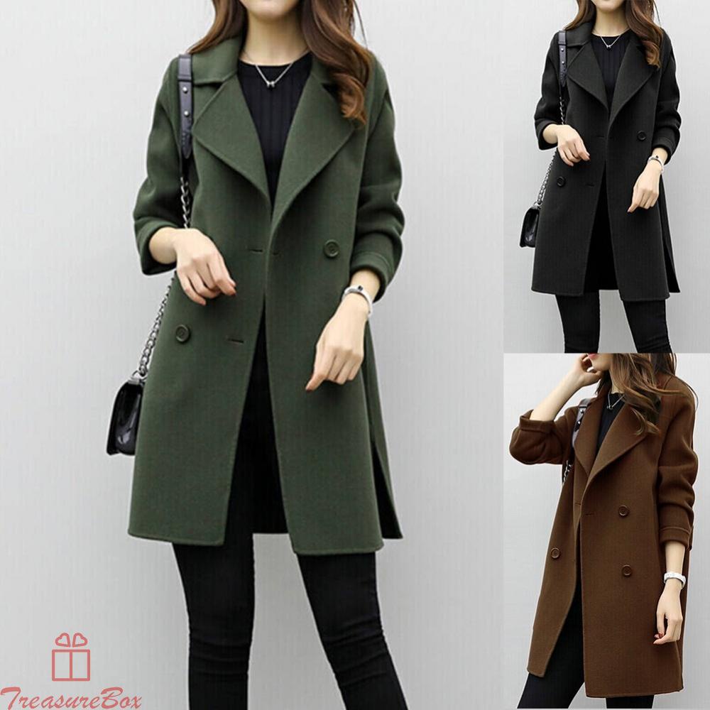 1 X Ladies Overcoat Woolen Trench Coat Winter Womens Long Warm-Jacket Outwear ~