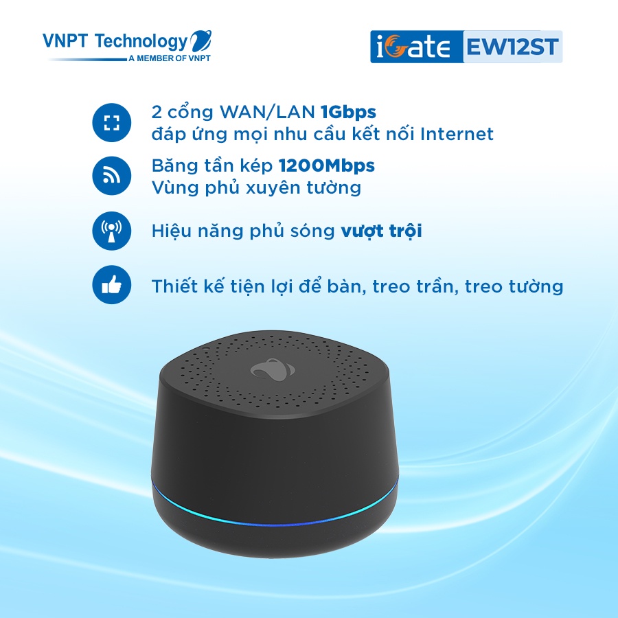 VNPT Technology Hệ thống WiFi Mesh 2 băng tần chuẩn AC 1200Mbps iGate EW12ST hàng Việt Nam chất lượng cao