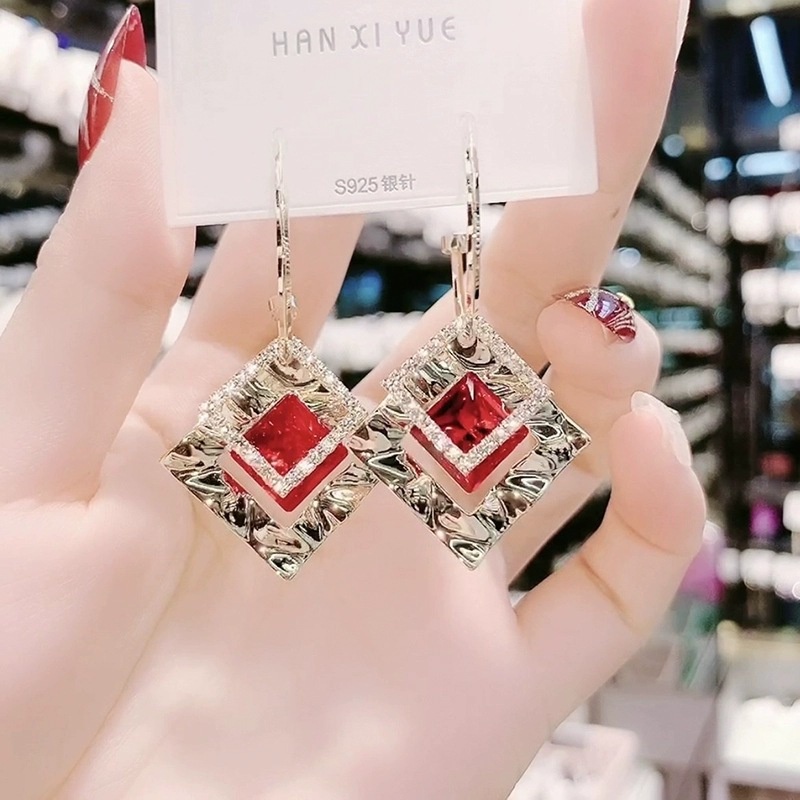 Đôi Bông Tai Mạ Bạc 925 Hình Chữ C Đính Đá Thời Trang Cho Nữ