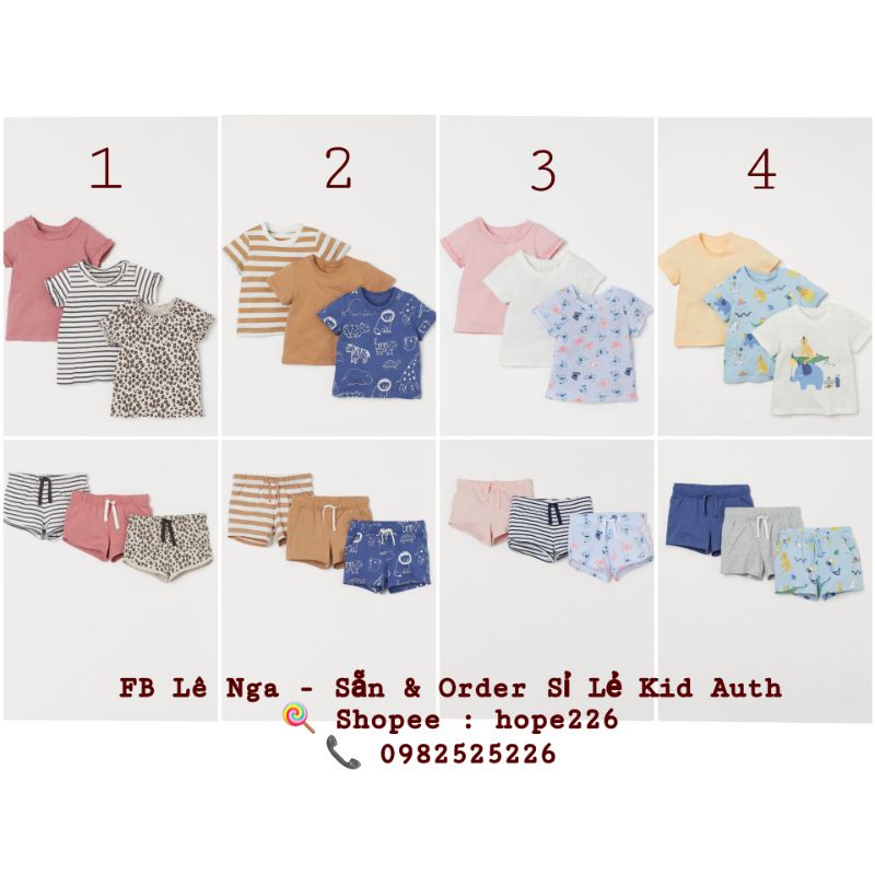 Set bộ 3 áo + 3 quần HM UK sz 6-9, 9-12, 12-18, 1.5-2