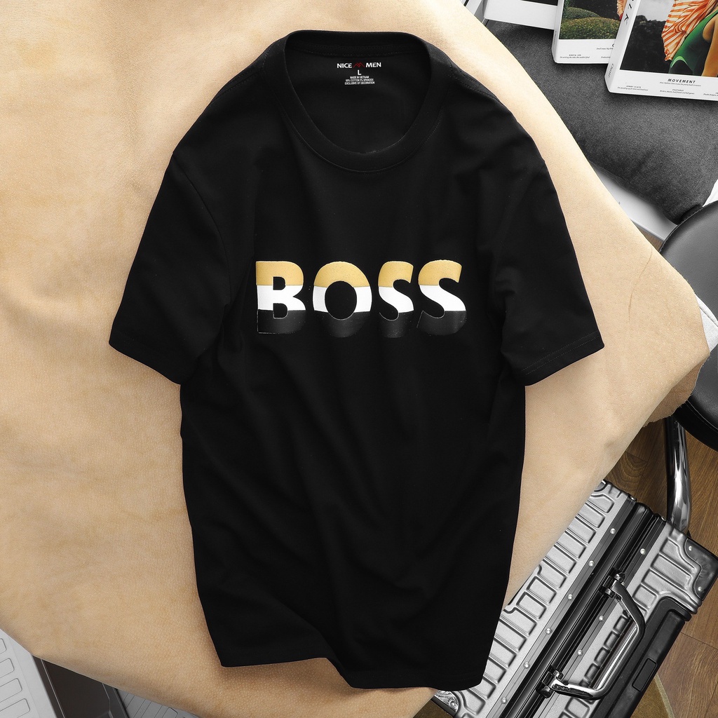 Áo Thun Form Rộng Unisex Tay Ngắn 50 - 90KG Cotton 4 chiều - In chữ - BOSS - Đen, Trắng, Xanh
