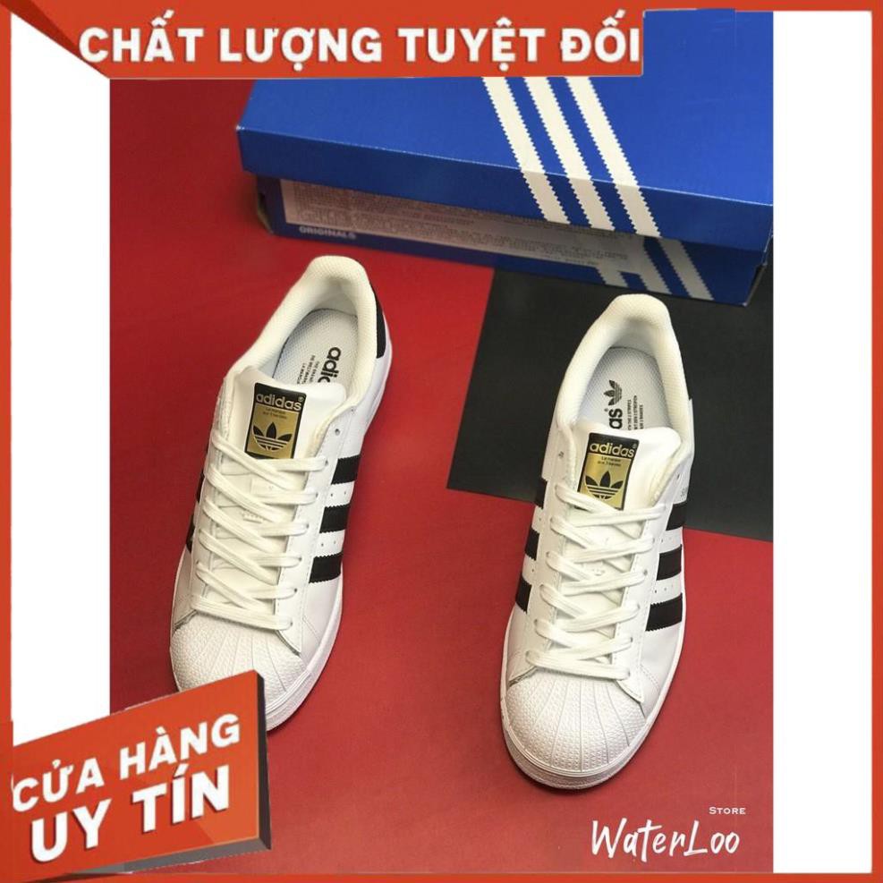 (HÀNG CHUẨN+QUÀ TẶNG) giày thể thao SUPER STAR Sò tem vàng màu trắng vạch đen