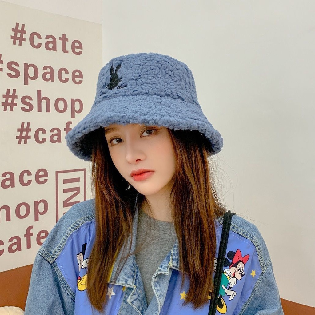 Mũ bucket thời trang KOMI nón tai bèo lông cừu vành rộng unisex thu đông hàn quốc