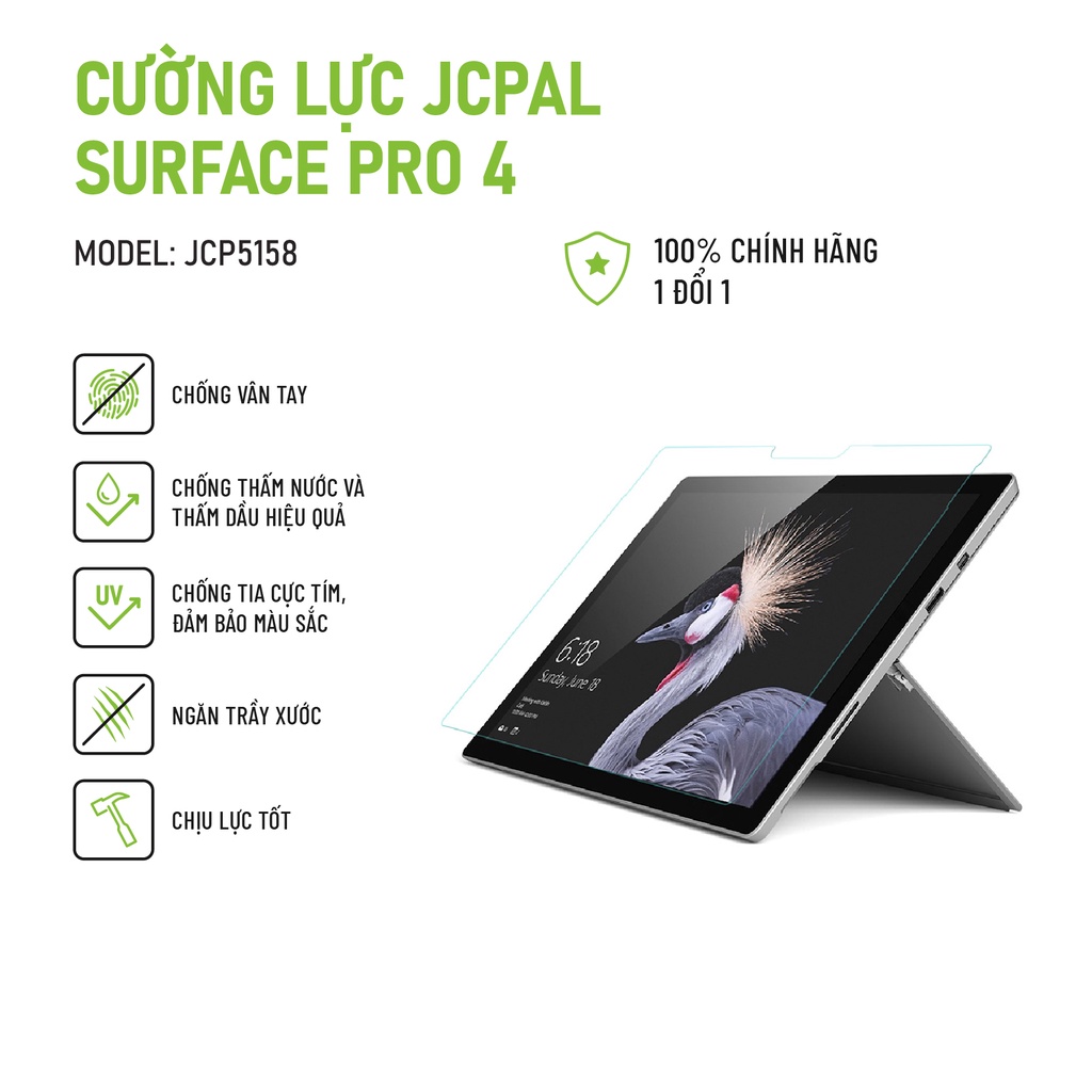 [Mã BMBAU50 giảm 7% đơn 99K] Kính cường lực JCPAL Surface Pro 4 chống bám vân tay cực tốt, chống ánh sáng xanh