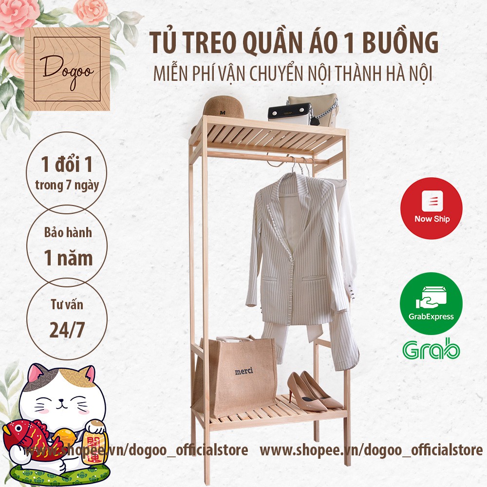 [ FREE SHIP ] Tủ Treo Quần Áo 1 Buồng Dogoo Gỗ Thông Nhập khẩu Nội Thất Lắp Ráp Phong Cách Hàn Quốc