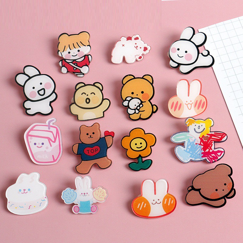Sticker nhựa ghim cài Acrylic trang trí cho áo mũ nón cực cute