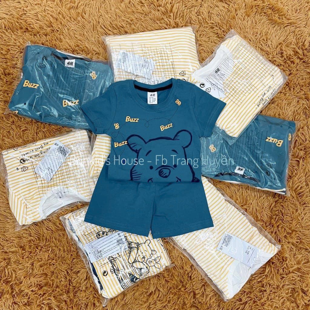 SET 2 BỘ ĐÙI BÉ TRAI GẤU POOH CỘC TAY XANH VÀNG KẺ