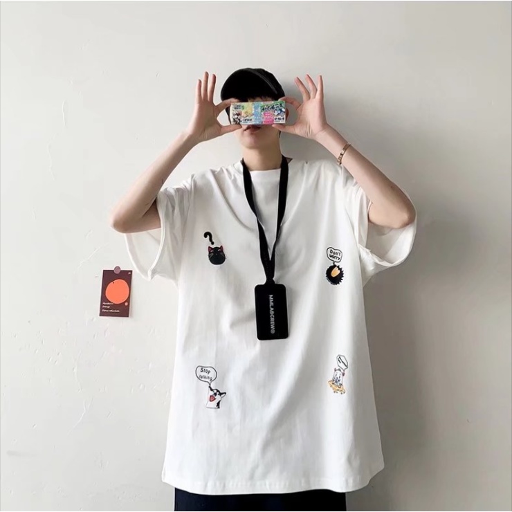 áo thun nam phong cách Hàn Quốc áo thun tay lỡ tiếng Nhật unisex áo phông form rộng đen áo phông áo thun kiểu nữ áo thun thể thao nam