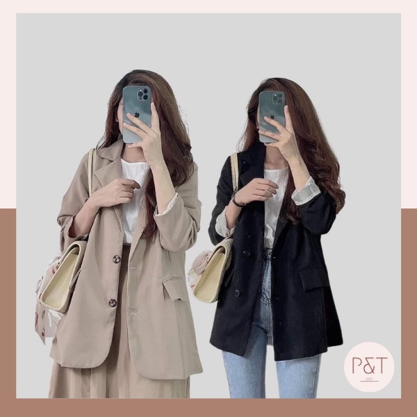 [ÁO BLAZER] Vest Nữ Tay Dài 2 Lớp, Áo Blazer Màu Trơn Hàn Quốc Mix Quần Chân Váy Cưc Xinh