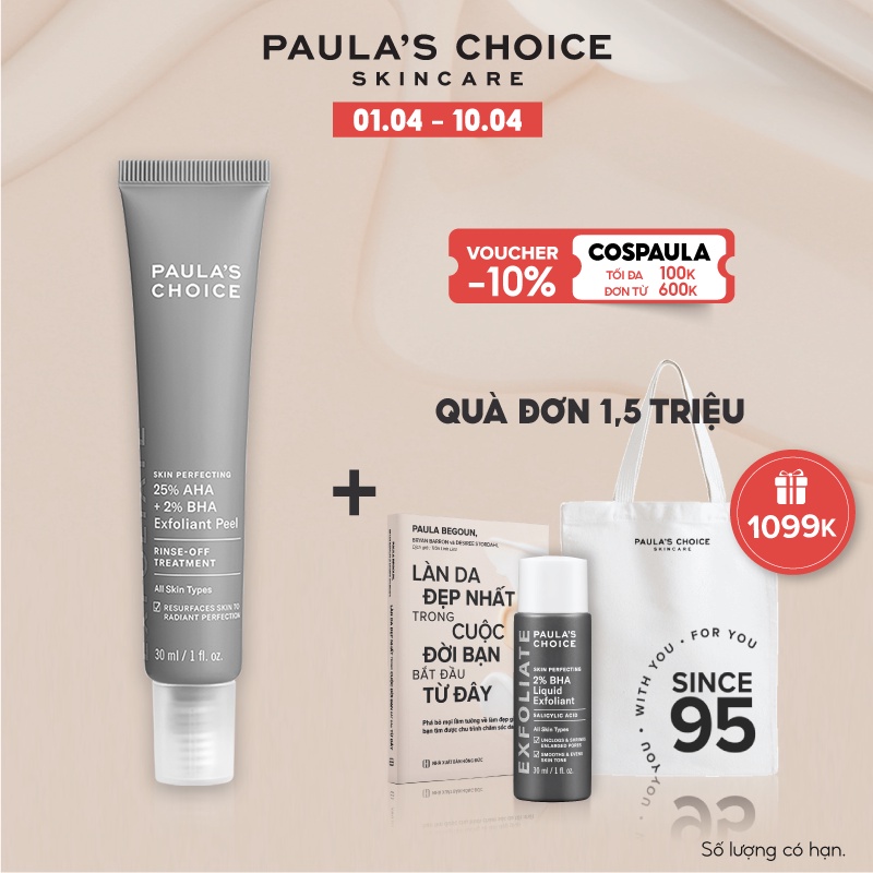 Tinh chất thay da sinh học, tái tạo tế bào mới Paula's Choice 25% AHA + 2% BHA Exfoliant Peel  30ml - 9560