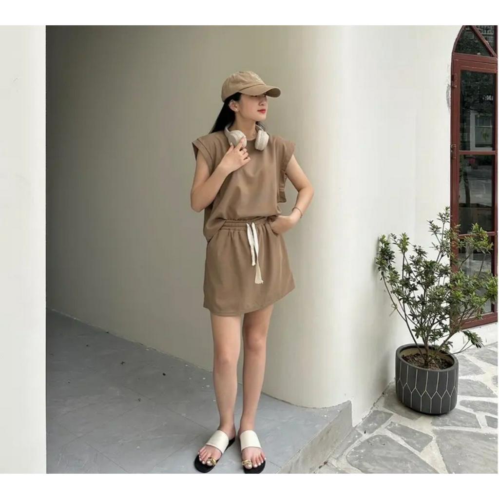 Set áo tank top tay hến chất thu tổ ong kèm chân váy thời trang - 29feb.closet - S97