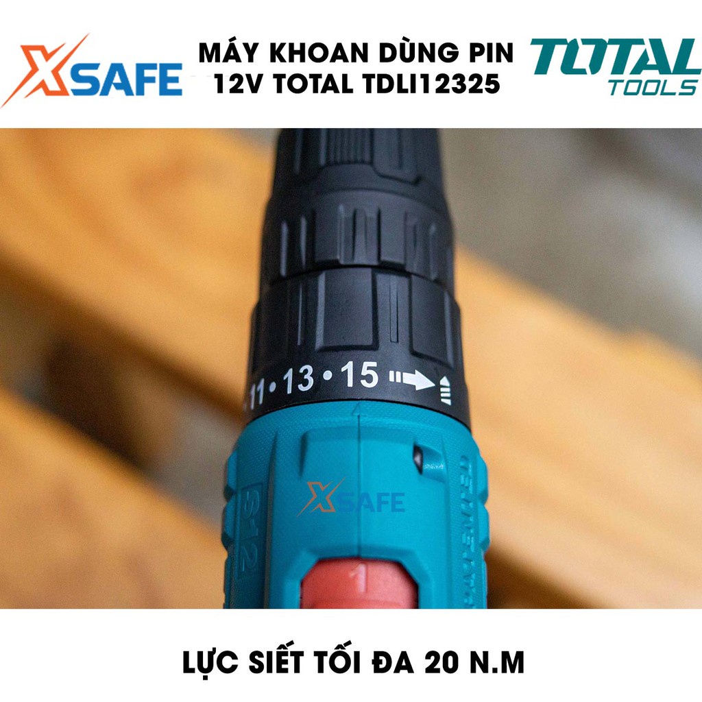 Máy khoan dùng pin 12V TOTAL TDLI12325 Kèm 2 Pin 1.5Ah 1 Sạc 1 mũi vít CR-V 65mm Máy khoan cầm tay chính hãng