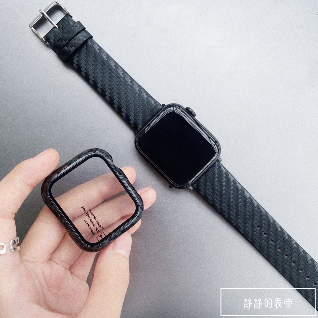Ốp Điện Thoại Mặt Kính Cường Lực Cứng Họa Tiết Sợi Carbon Nhám Cho Apple Watch Series 7 6 5 SE 4 3 2 45mm 41mm 40mm 44mm 38mm 42mm